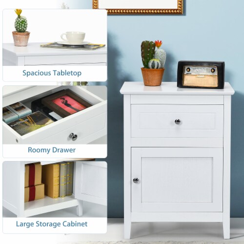Costway Nightstand Accent Side End Table Storage Cabinet w Drawer