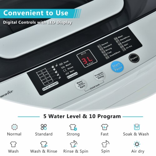 Costway Portable Full-Automatic Laundry Washing Machine 8.8lbs Spin Washer W/ Drain Pump Perspective: right