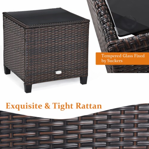 Costway 3PCS Patio Rattan Furniture Set Cushioned Sofa Coffee Table Garden off White Perspective: right