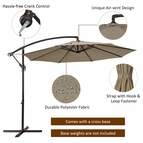 Costway 10FT Patio Offset Hanging Umbrella Easy Tilt Adjustment 8 Ribs Backyard Tan Perspective: right