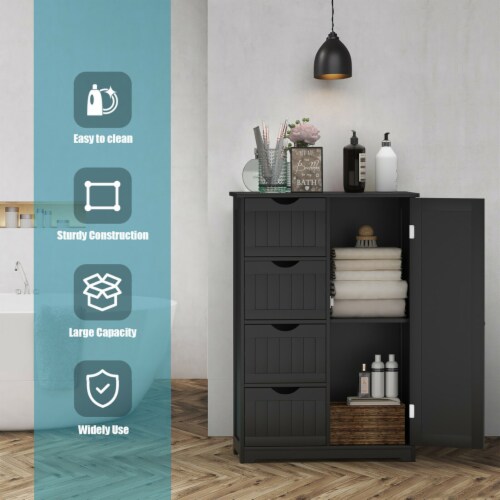 4 Drawer Freestanding Bathroom Floor Cabinet Adjustable Storage Cupboard Perspective: right
