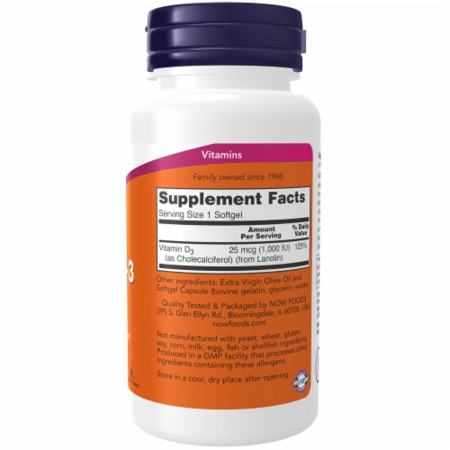 Now® Vitamin D-3 Softgels 1000IU Perspective: right