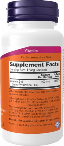 NOW® Foods B-6 Capsules 100mg Perspective: right