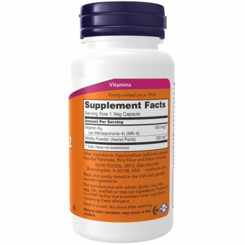 Now® Vitamin K-2 Veg Capsules 100mcg Perspective: right