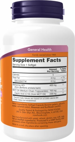 NOW® Foods Berberine Glucose Metabolism Support Health Dietary Supplement Softgels Perspective: right