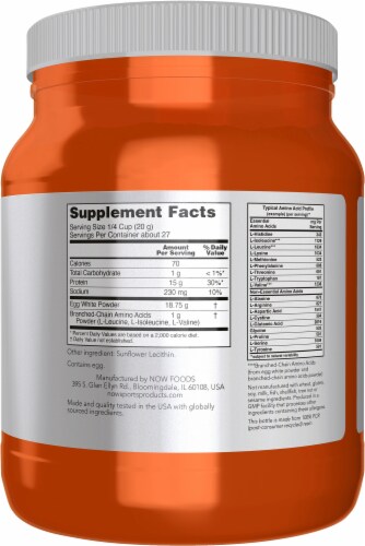 NOW Foods Sports Egg White Protein Protein Powder Unflavored - 1.2 lbs (544 g) Perspective: right