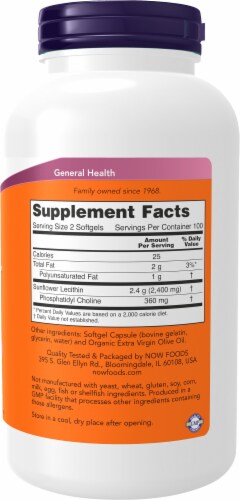 NOW® Food Sunflower Lecithin Nervous System Support Softgels 1200mg Perspective: right