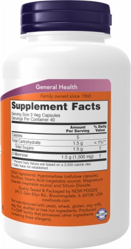 NOW® Foods D-Mannose Capsules 500mg Perspective: right