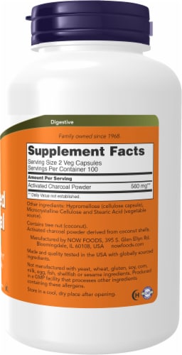 NOW® Activated Charcoal Veg Capsules Perspective: right