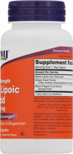 NOW Foods Alpha Lipoic Acid Veg Capsules Perspective: right