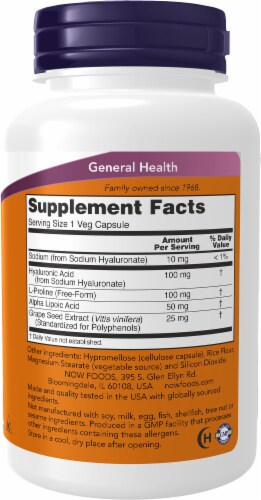 NOW Foods Hyaluronic Acid Veg Capsules 100 mg Perspective: right