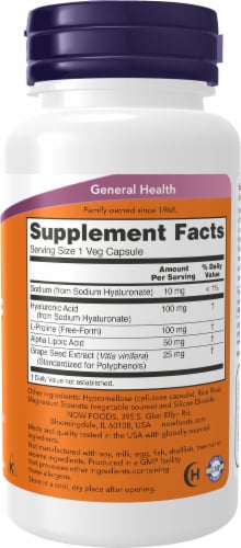 NOW® Hyaluronic Acid 100mg Capsules Perspective: right