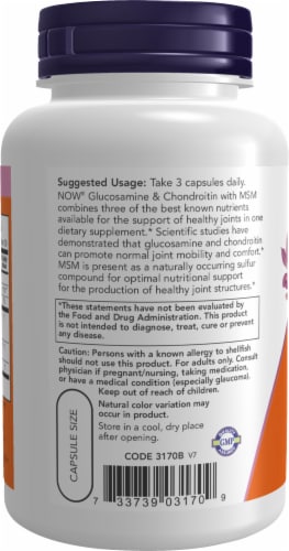 NOW® Glucosamine & Chondroitin with MSM Capsules Perspective: right