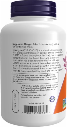 NOW® CoQ10 100mg Veggie Capsules Perspective: right