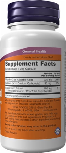 NOW Foods Grape Seed Free Radical Protection Dietary Supplement Veg Capsules 100mg Perspective: right