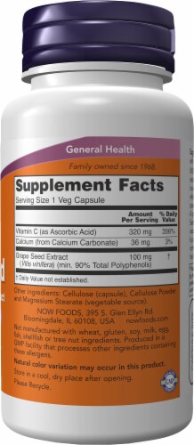 NOW Foods Grape Seed Free Radical Protection Dietary Supplement Veg Capsules 100mg Perspective: right