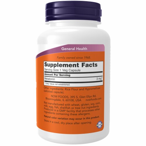Now® Melatonin Vegetable Capsules 3mg Perspective: right