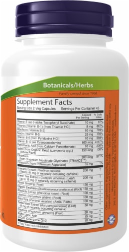 NOW Foods Energy Boost Dietary Supplement Veg Capsules Perspective: right