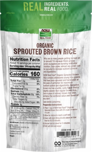 NOW Real Food Organic Sprouted Brown Rice Perspective: right