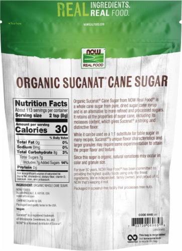 NOW® Real Food Certified Organic Sucanat Cane Sugar Perspective: right