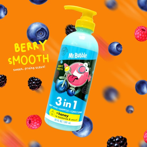 Mr. Bubble Berry Smooth + Honey Body Wash Shampoo & Conditioner Perspective: right