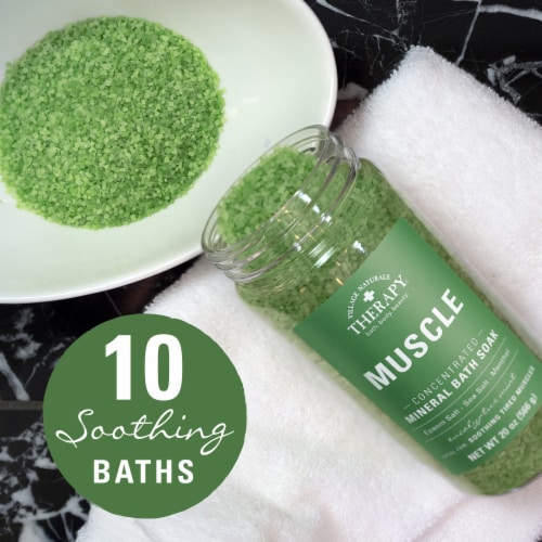 Village Naturals Therapy Aches + Pains Muscle Relief Mineral Bath Soak Perspective: right