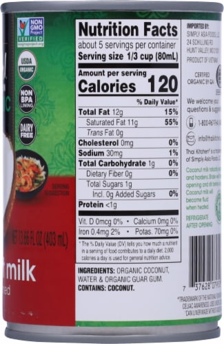 Thai® Kitchen Organic Unsweetened Coconut Milk Perspective: right