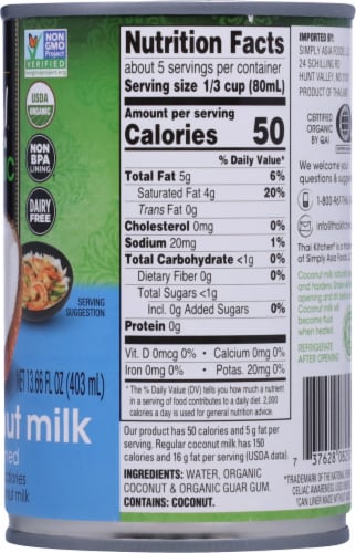 Thai® Kitchen Organic Lite Coconut Milk Perspective: right