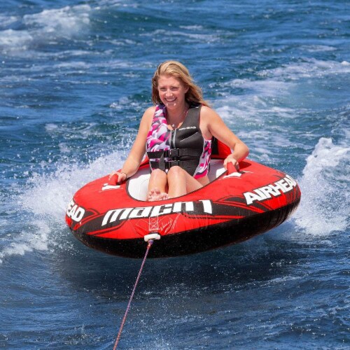Airhead Mach 1 Inflatable Single Rider Towable Lake Ocean Water Tube Float, Red Perspective: right