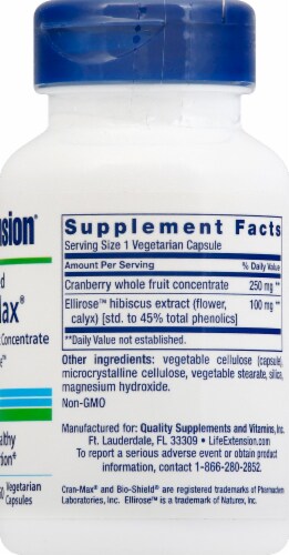 Life Extension Optimized Cran-Max Vegetarian Capsules Perspective: right