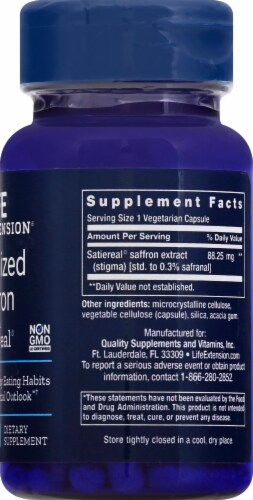 Life Extension Optimized Saffron with Satiereal Vegetarian Capsules Perspective: right