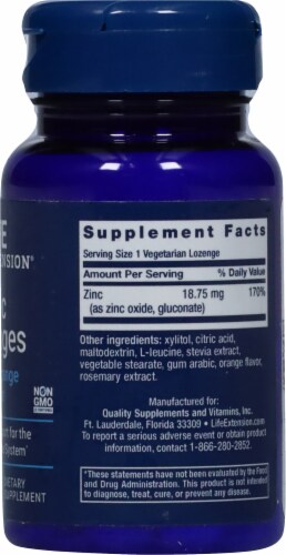 Life Extension Zinc Lozenges Natural Citrus Orange Perspective: right