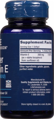 Life Extension Natural Vitamin E Dietary Supplement Softgels 268mg Perspective: right