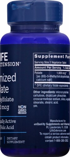 Life Extension Optimized Folate L-Methylfolate Vegetarian Tablets 1000 mcg Perspective: right