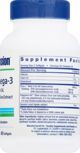 Life Extension Super Omega-3 Advanced Fish Oil Combination Softgels Perspective: right