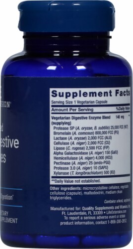 Life Extension Enhanced Super Digestive Enzymes Vegetarian Capsules 140mg 60 Count Perspective: right