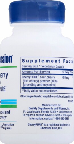 Life Extension Tart Cherry with CherryPURE Vegetarian Capsules Perspective: right