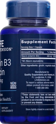 Life Extension® Vitamin B3 Niacin Capsules Perspective: right