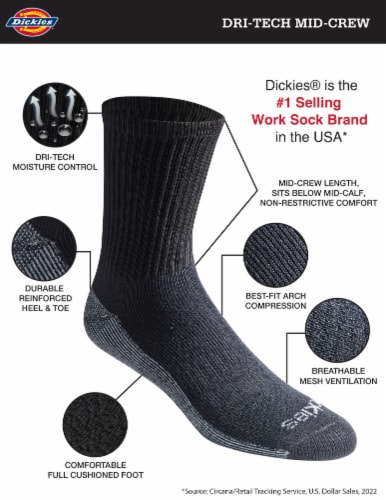 Dickies® Dri-Tech Mid-Crew Socks - Black Perspective: right