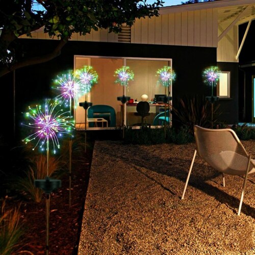 2Pcs Solar Powered Starburst Lights 240 Leds Firework Lamp Garden Path Decor Lights Warm 1 unit Fry s Food Stores