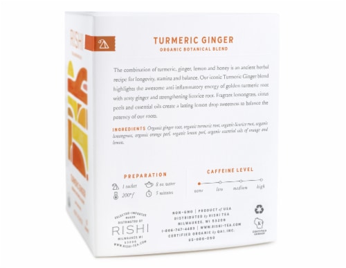 Rishi Tea Turmeric Ginger Organic Botanical Blend Tea Sachets Perspective: right