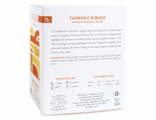 Rishi Tea Turmeric Ginger Organic Botanical Blend Tea Sachets Perspective: right