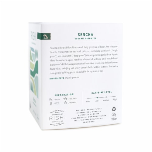 Rishi Tea Organic Sencha Green Tea Sachets Perspective: right