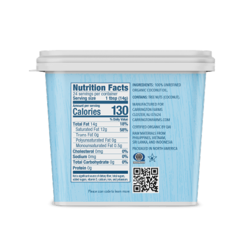 Carrington Farms Organic Virgin Coconut Oil Perspective: right