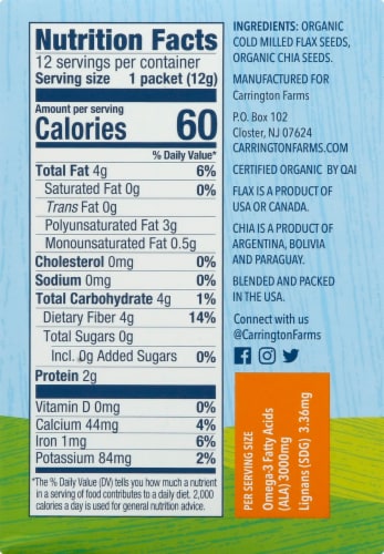 Carrington Farms  Organic Flax Chia Paks Gluten Free 12 Count Perspective: right