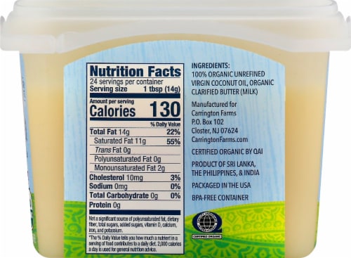 Carrington Farms  Organic Coconut Oil & Ghee Blend Grass fed Perspective: right