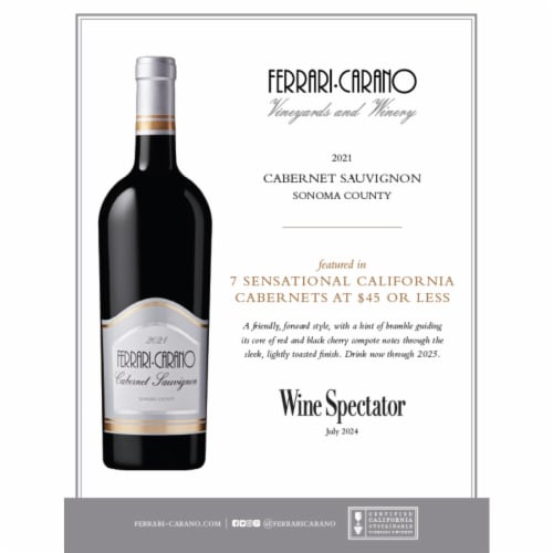 Ferrari Carano Cabernet Sauvignon California Red Wine Perspective: right