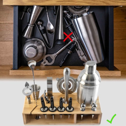 Stainless Steel Cocktail Shaker Set with Stand - 17-Piece Mixology  Bartender Kit, Bar Set, 1 set - Foods Co.