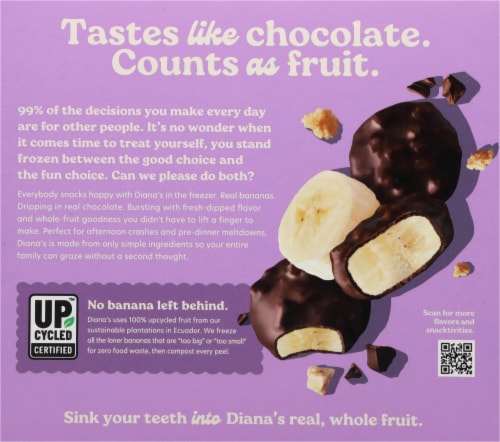 Diana's 100% Gluten Free Dark Chocolate Caramel Crunch Frozen Fresh Fruit Bananas Bites Perspective: right