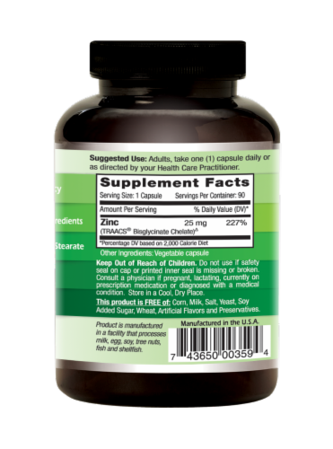 Emerald Pure Albion Zinc Vegetable Caps 25mg Perspective: right